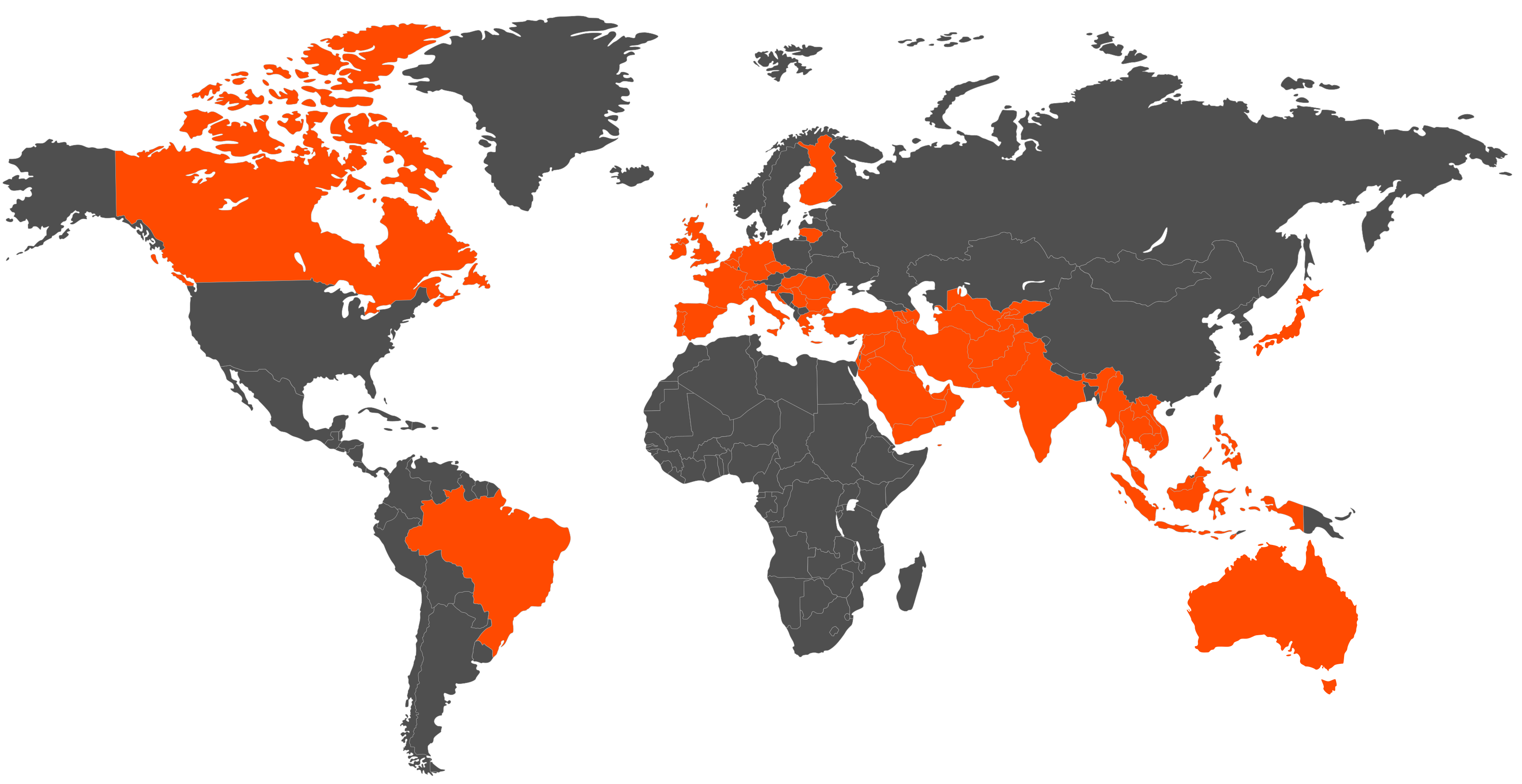 World map highlighting DSFPRO active client markets and data coverage.